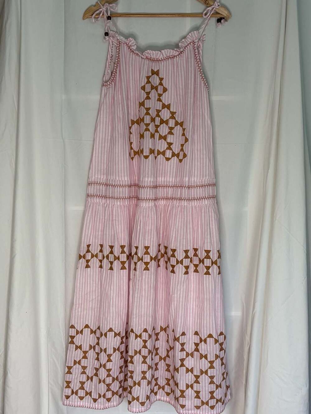 Uncle Frank Candy Stripe Pink Embroidered Tiered Dress Size XS